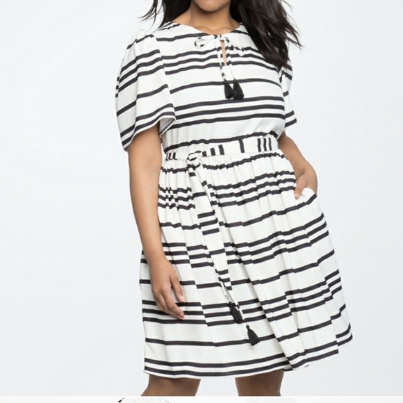 Eloquii Dresses & Skirts - Eloquii White & Black Striped Fit and Flare Dress